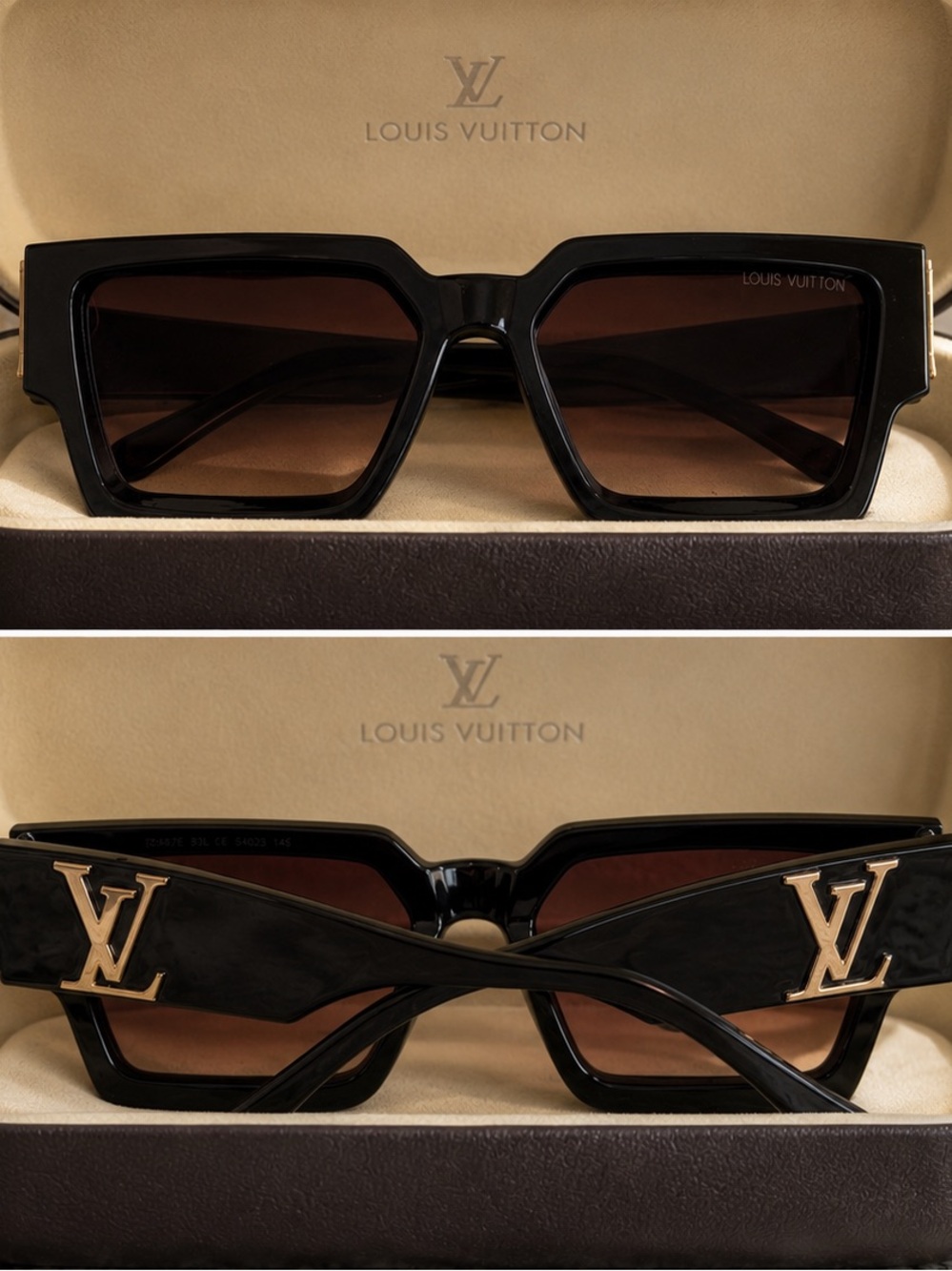 Louis Vuitton Oversized Black Square Sunglasses with Gold Logo Arms - Picture 2 of 5